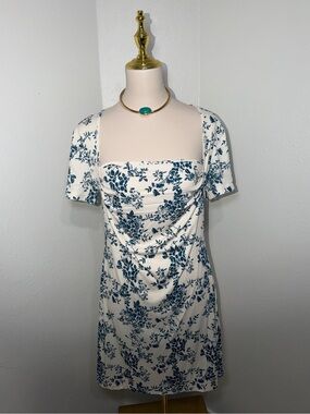 Cider White Dress with Blue Floral Print